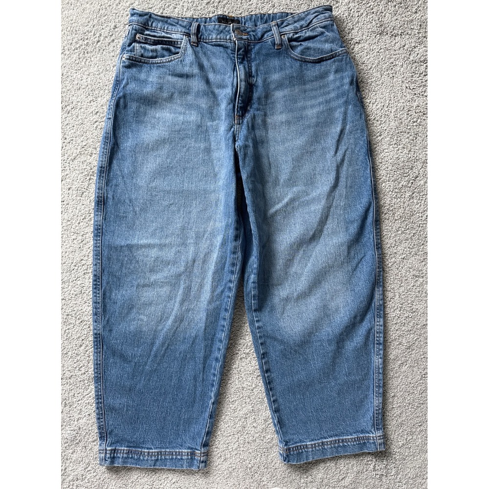 Free Assembly Womens Barrel Leg Jeans Medium Wash Blue High Rise Cropped Size 14